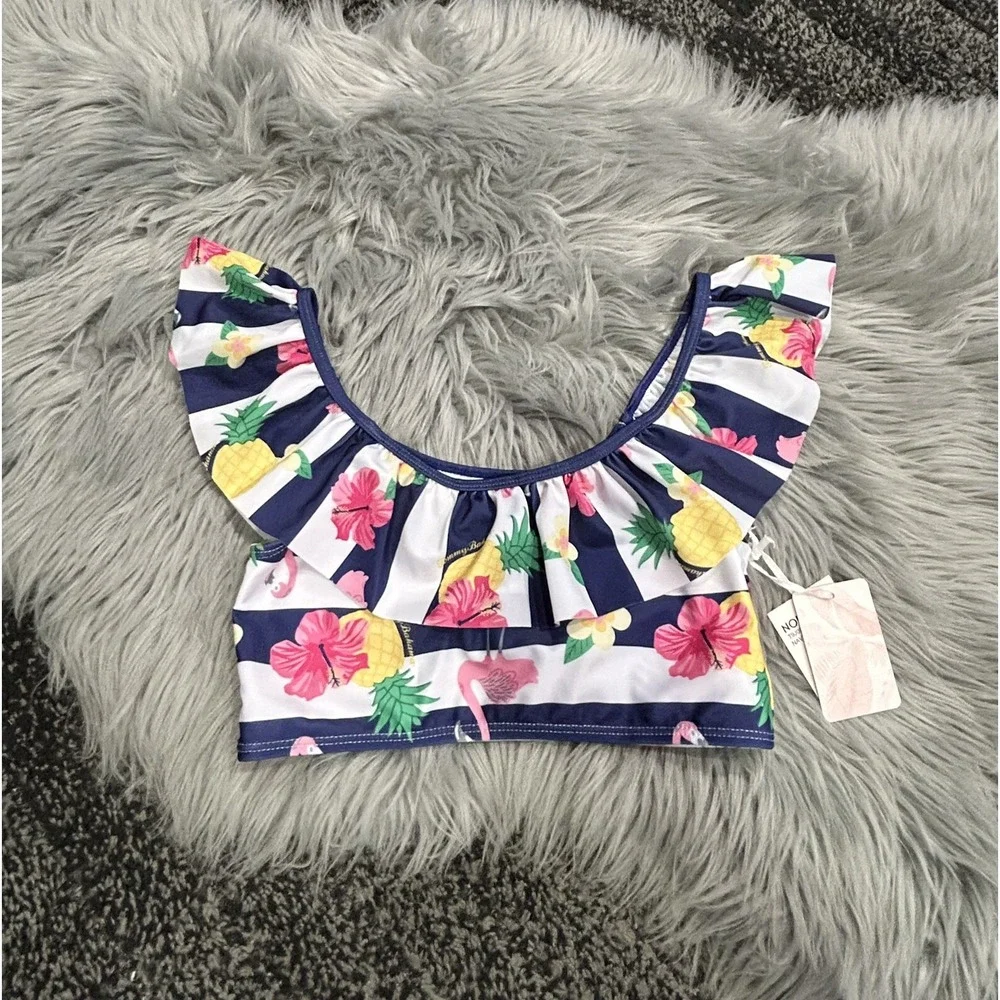 Tommy Bahama Girls Swim Top Size 10/12 Tropical Hibiscus Floral‎ & Pineapple